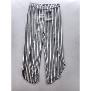 Free People Striped Tulip Hem Pants Gray White High Rise Boho Rayon Size 2